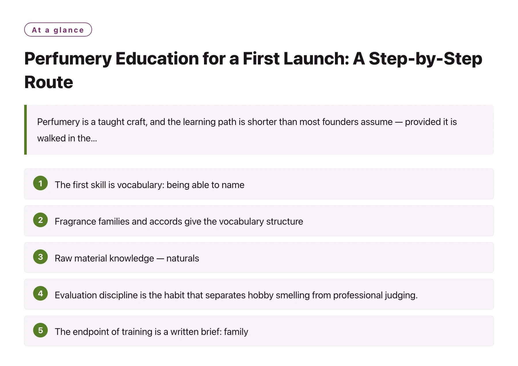 Perfumery Education for a First Launch: A Step-by-Step Route——全文要点速览